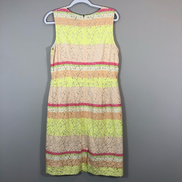 Ann Taylor Yellow Pink Lace Stripe Midi Dress - Picture 8 of 8